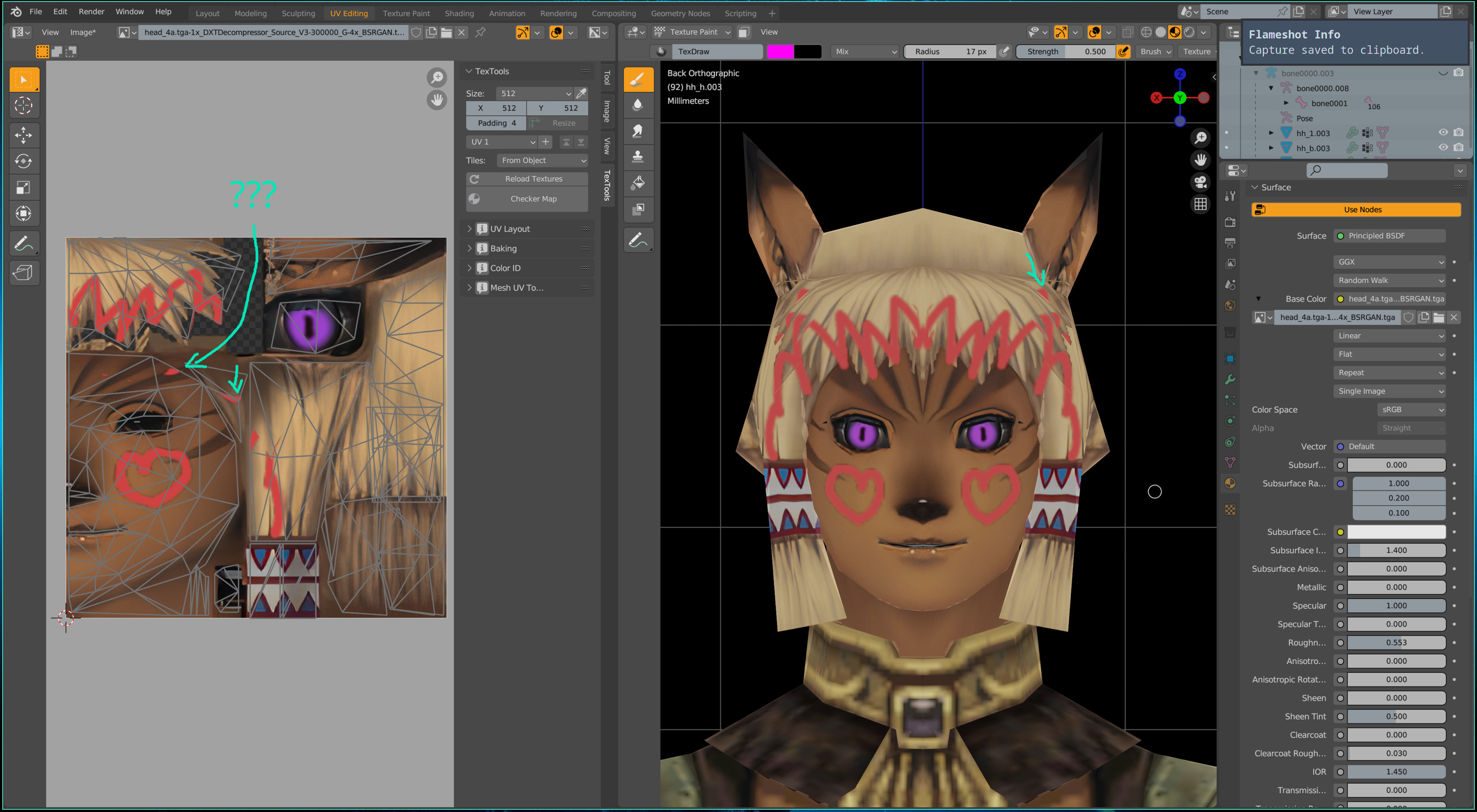 Unpredictable projection painting in Blender: UV editing workspace