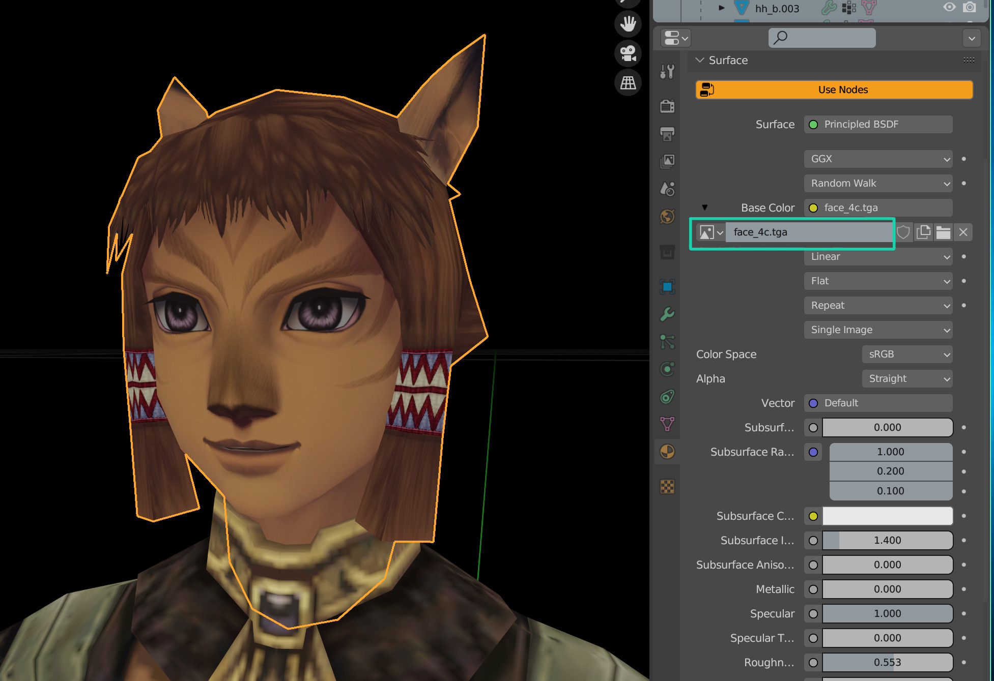 Importing the example texture into Blender