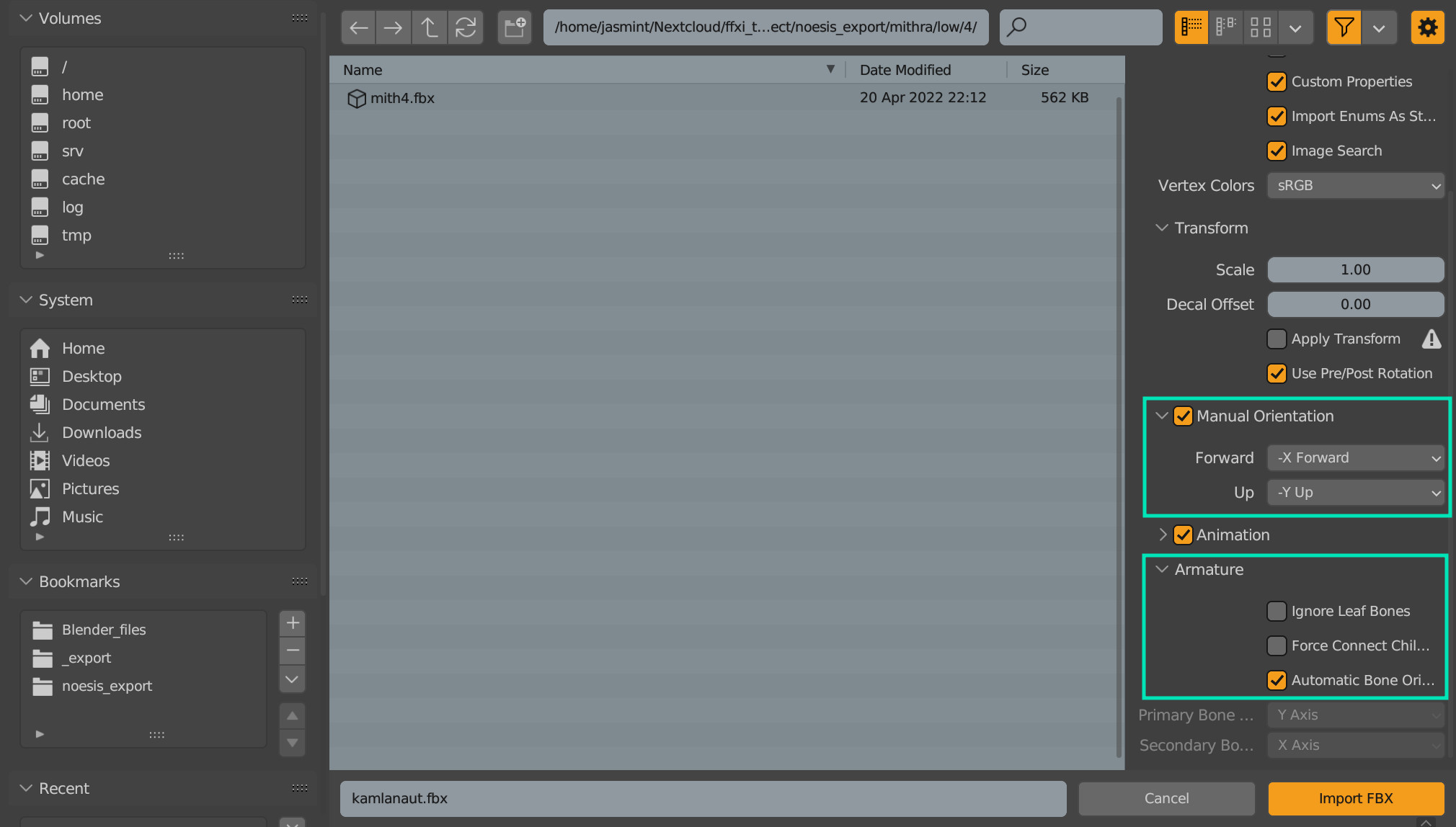 Blender import options
