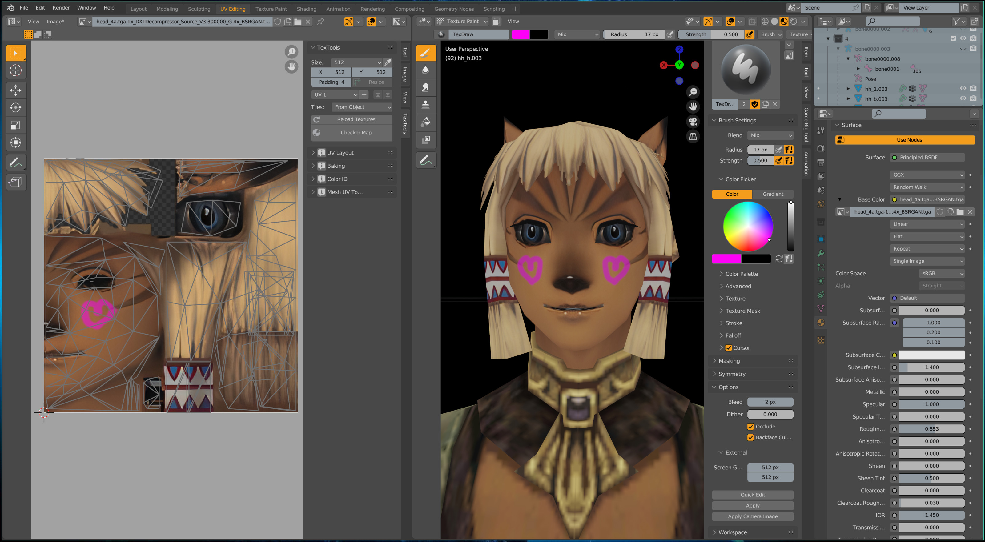 Blender UV editing workspace and texture painting mode